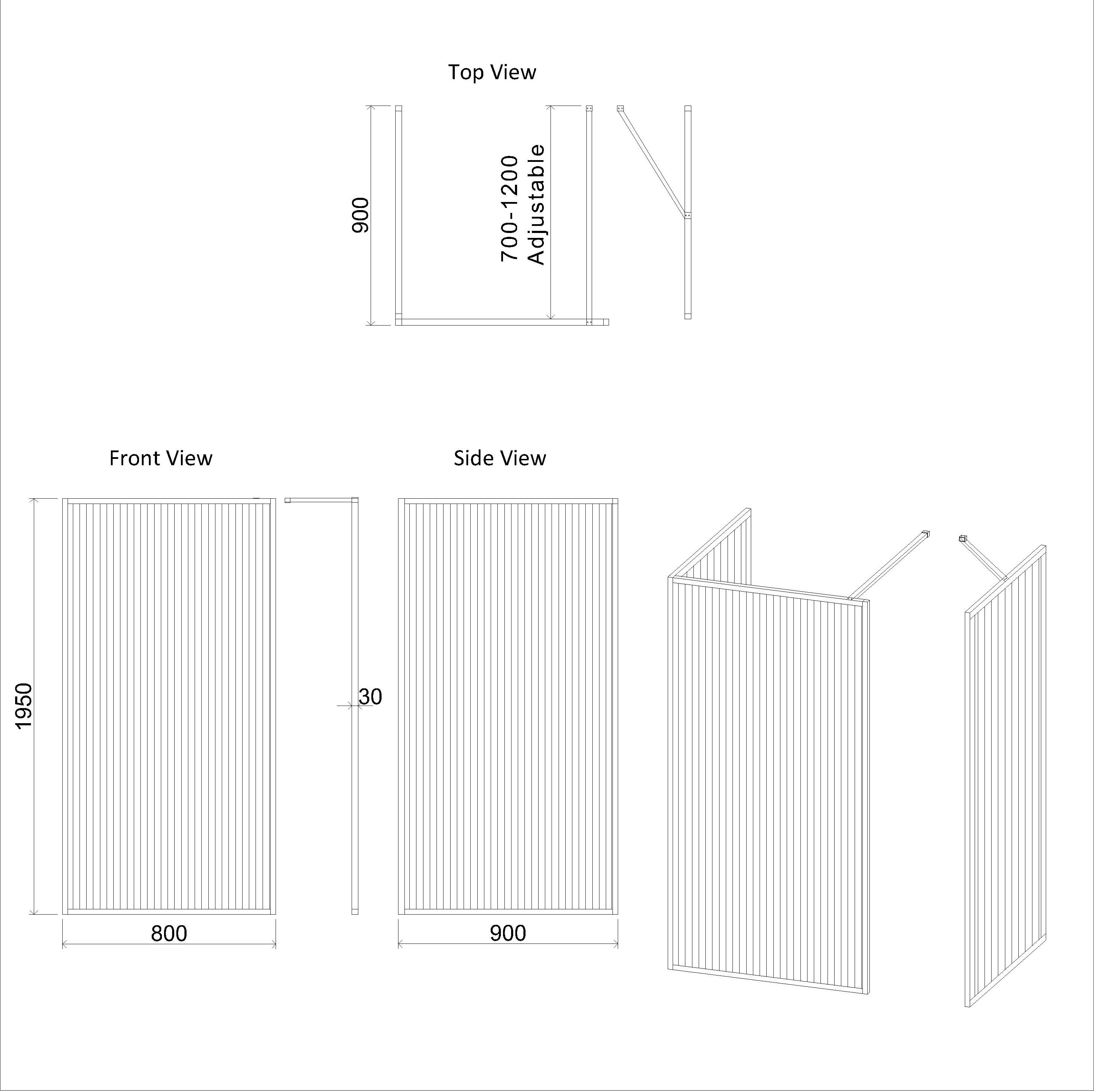 Luxor 3 Sided 1200 x 900mm Walk In Fluted Shower Enclosure with Tray & Brushed Brass Frame - 8mm Easy Clean Glass