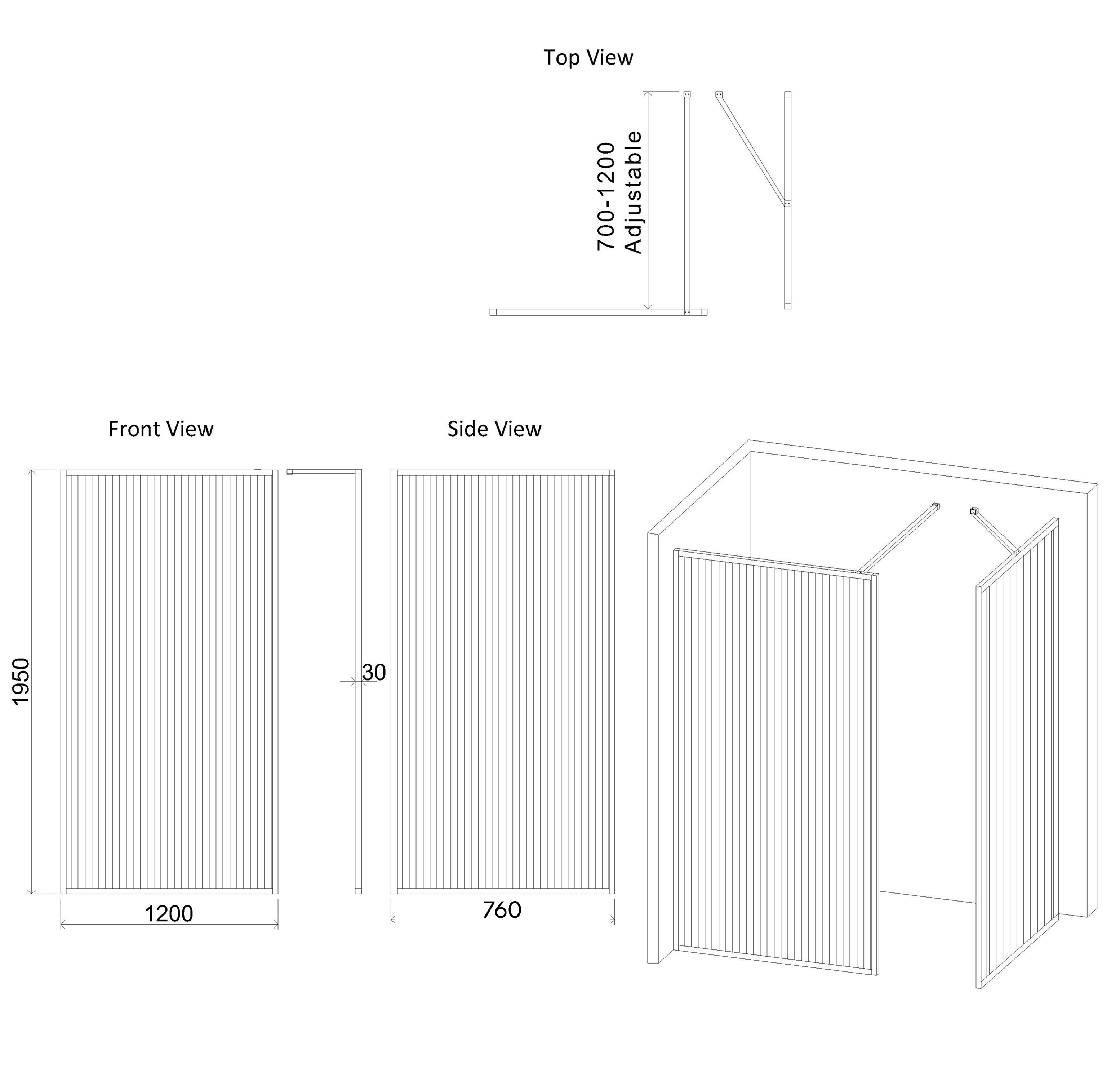Luxor Walk In Fluted Shower Enclosure with 1700 x 760mm Tray & Brushed Bronze Frame 8mm Easy Clean Glass