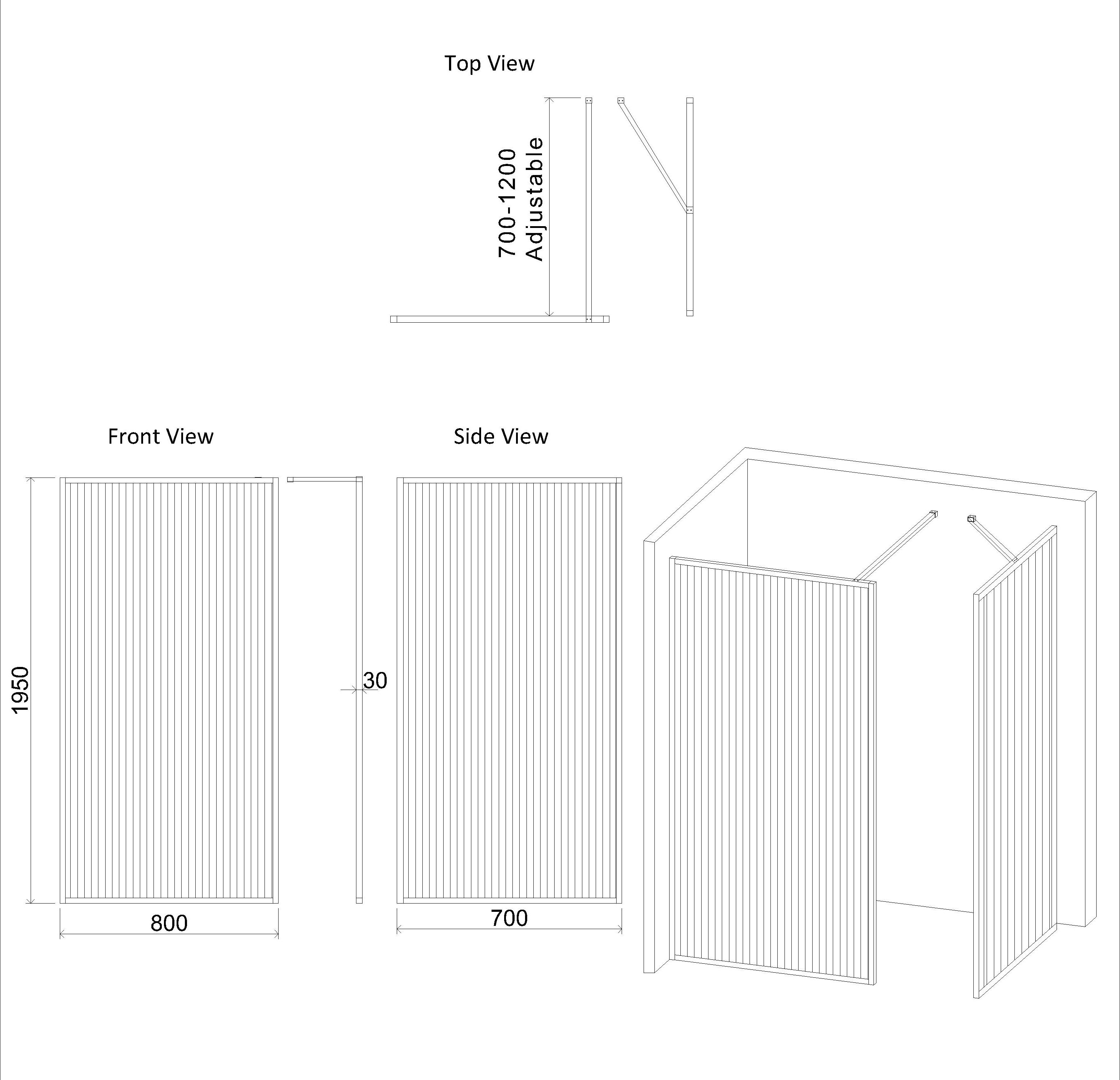 Luxor Walk In Fluted Shower Enclosure with 1200 x 700mm Tray & Matt Black Frame 8mm Easy Clean Glass