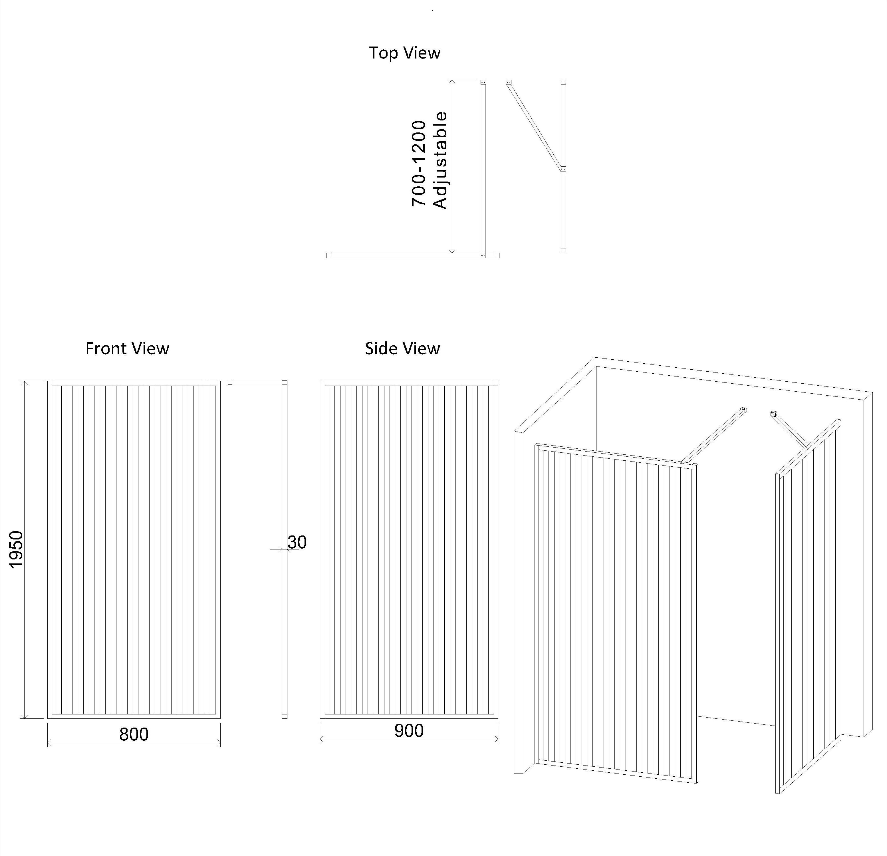 Luxor Walk In Fluted Shower Enclosure with 1200 x 900mm Tray & Gun Metal Grey Frame 8mm Easy Clean Glass
