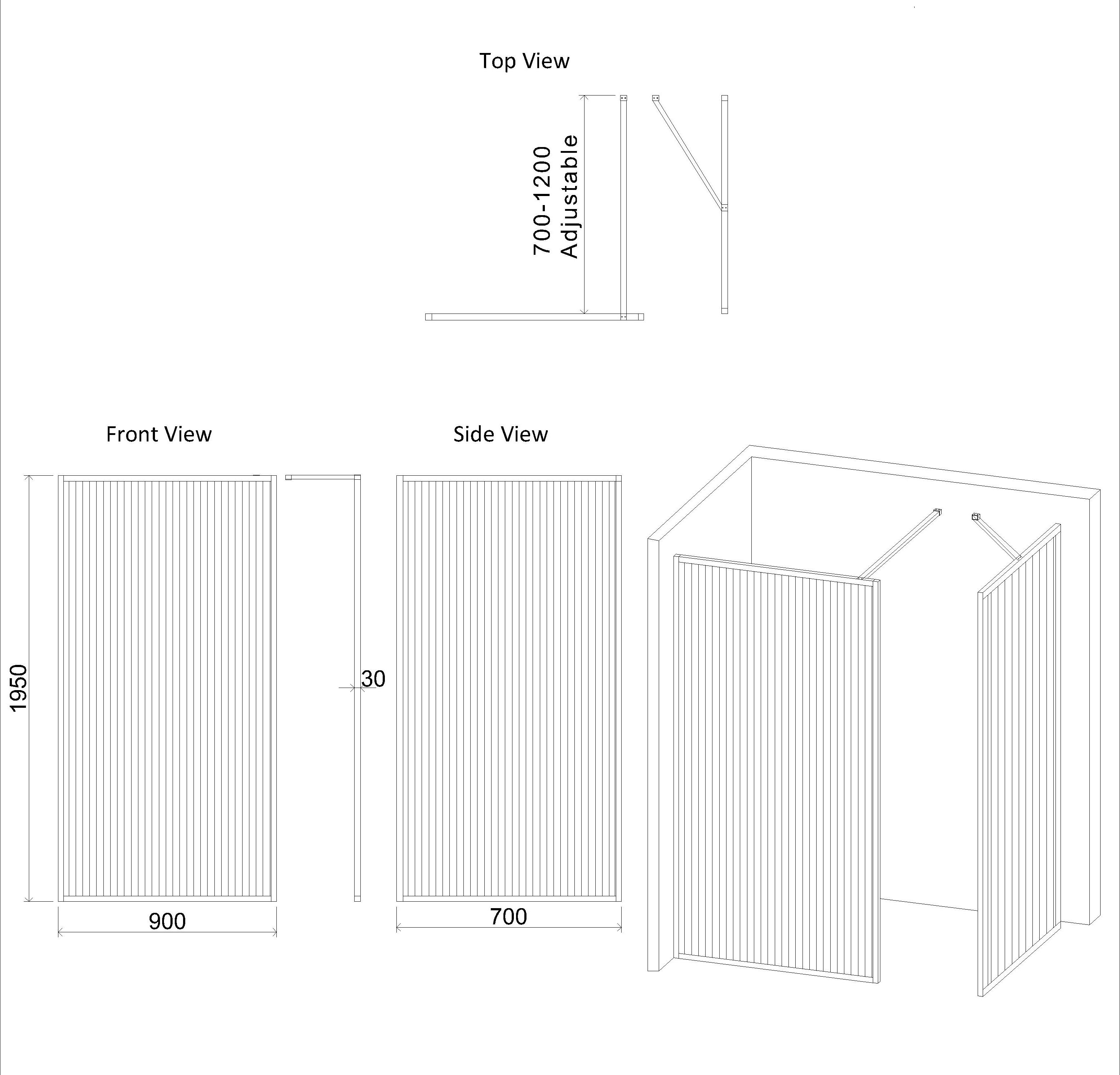 Luxor Walk In Fluted Shower Enclosure with 1400 x 700mm Tray & Matt Black Frame 8mm Easy Clean Glass