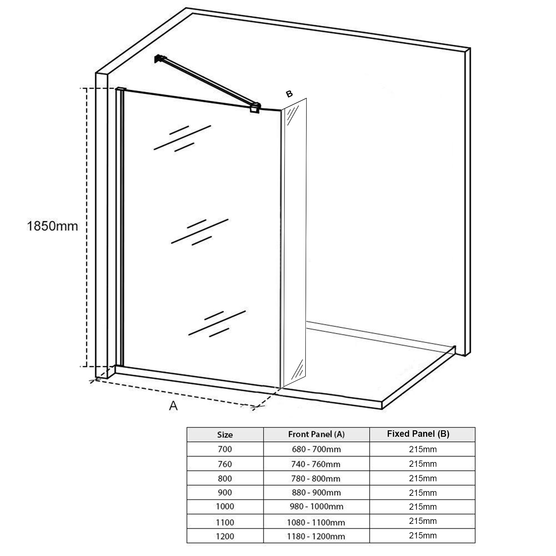 8mm Marbella Wet Room Walk In Shower Screen + Fixed Panel Easy Clean