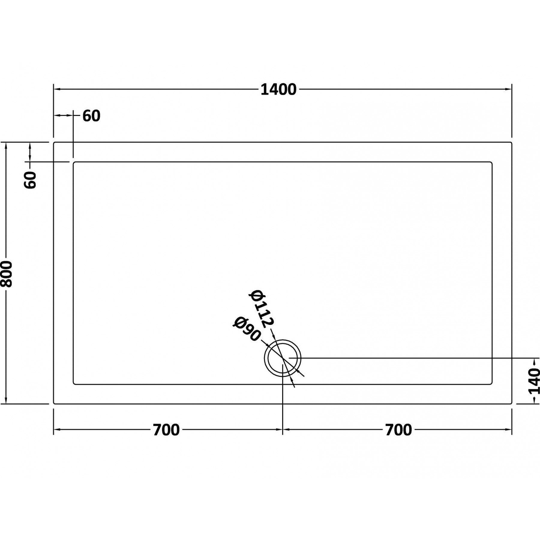 8mm 1400 x 800mm Walk In Shower Enclosure with Shower Tray + Return