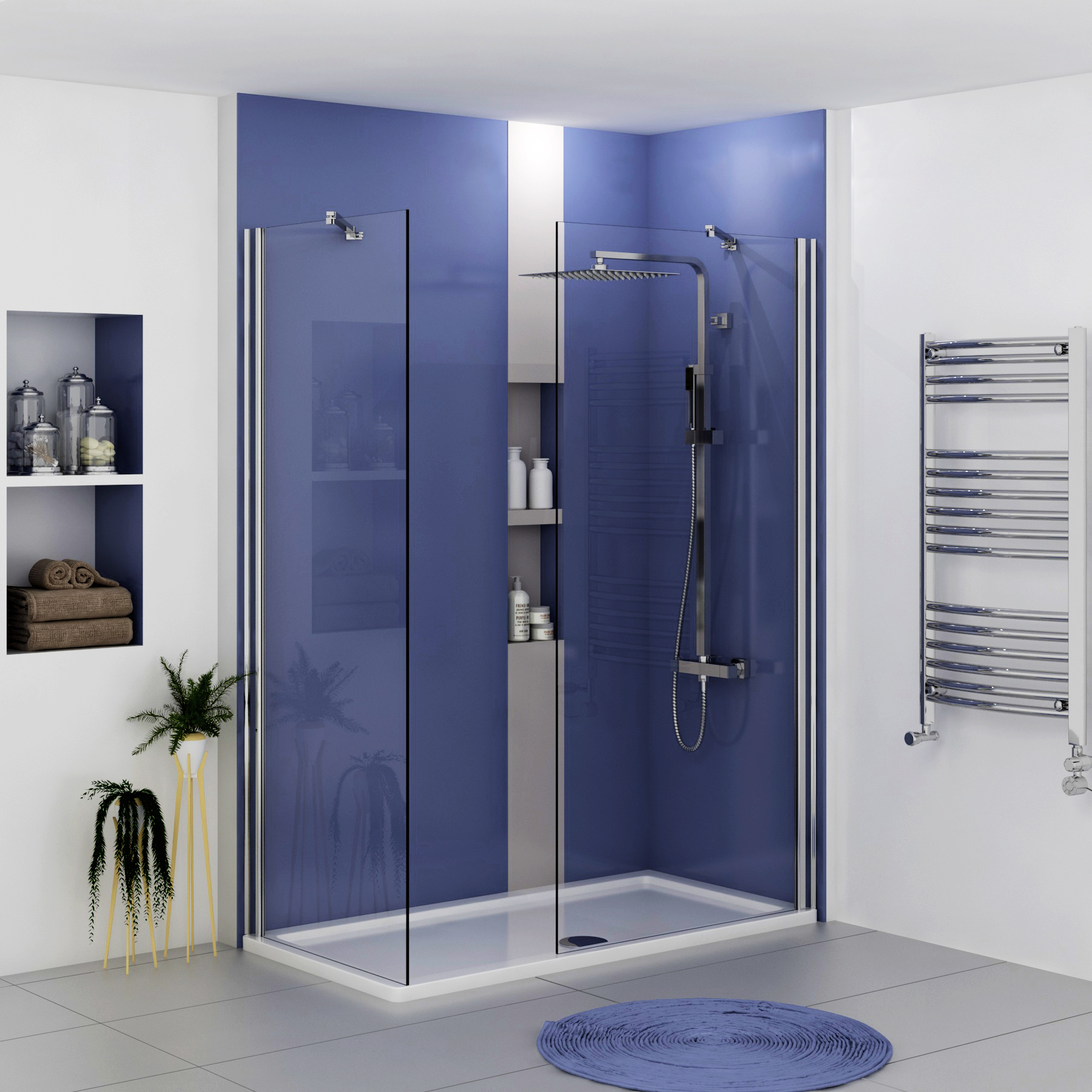 Marbella 8mm Walk In Shower Enclosure with Shower Tray 1400 x 700mm - Easy Clean Wet Room