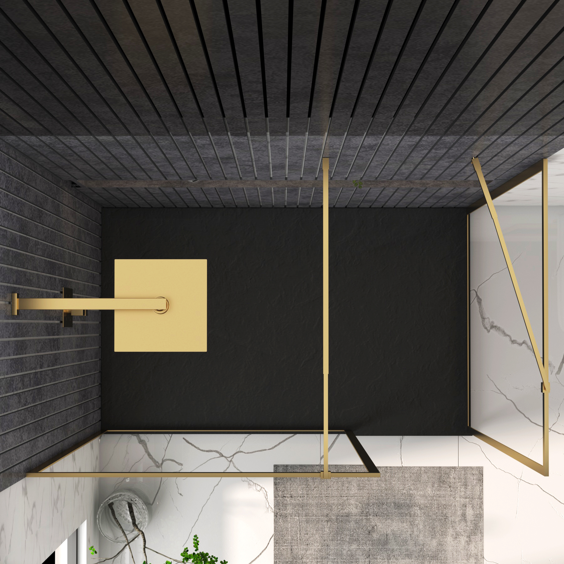 Luxor Walk In Shower Enclosure with Black Stone Tray & Brushed Brass Frame 8mm Easy Clean Glass