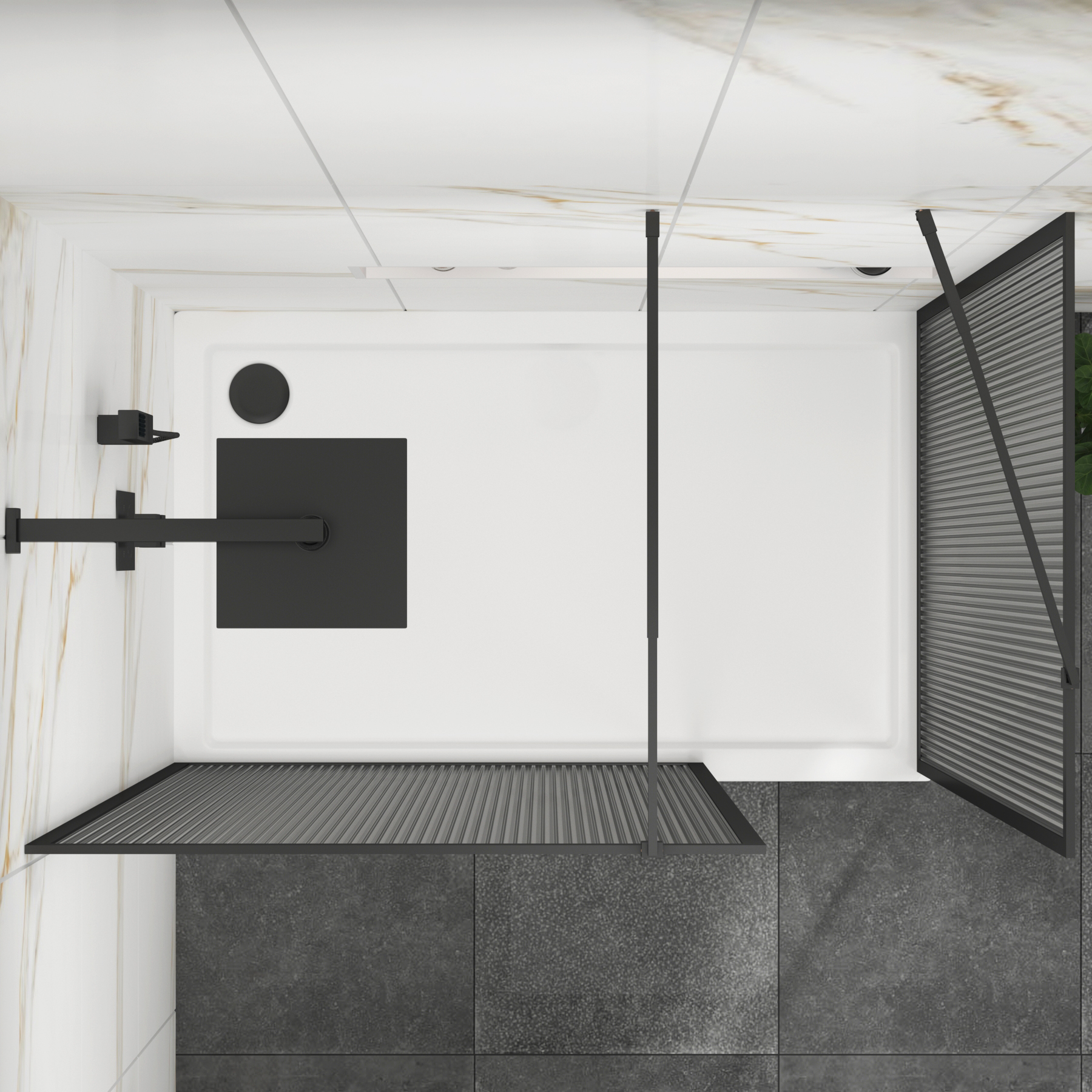 Luxor Walk In Fluted Shower Enclosure with 1200 x 900mm Tray & Matt Black Frame 8mm Easy Clean Glass