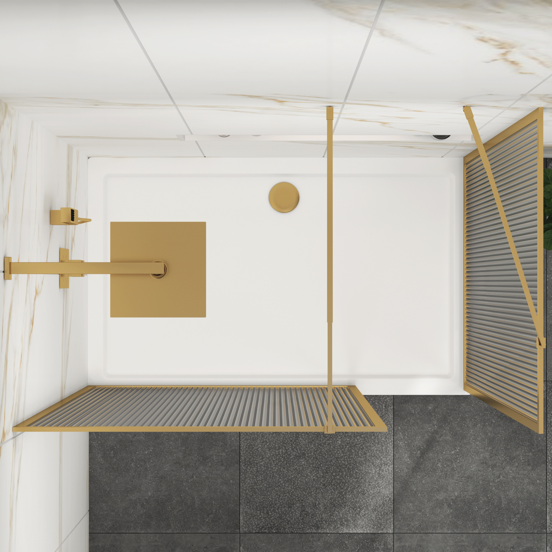 Luxor Walk In Fluted Shower Enclosure with 1400 x 900mm Tray & Brushed Brass Frame 8mm Easy Clean Glass