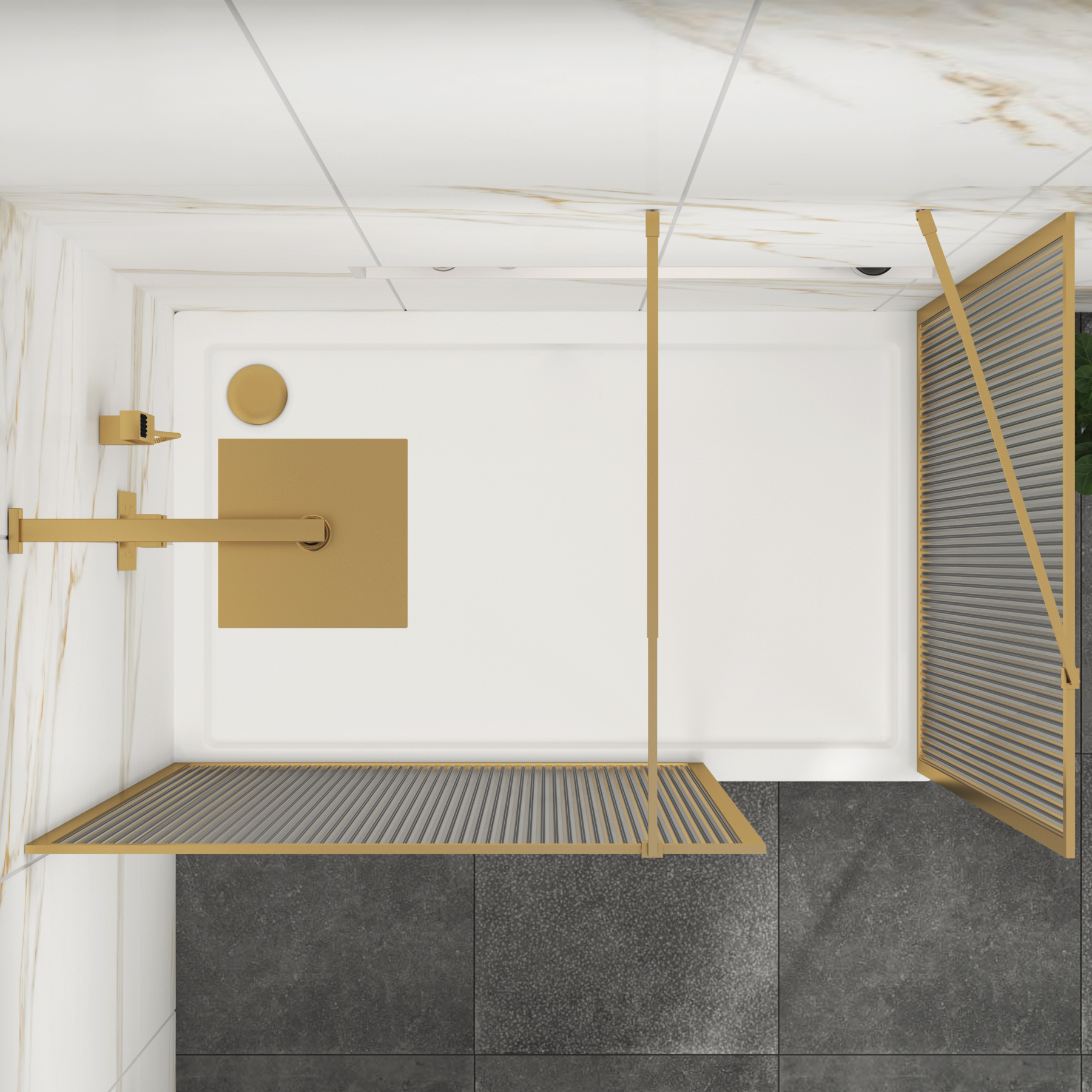 Luxor Walk In Fluted Shower Enclosure with 1200 x 900mm Tray & Brushed Brass Frame 8mm Easy Clean Glass