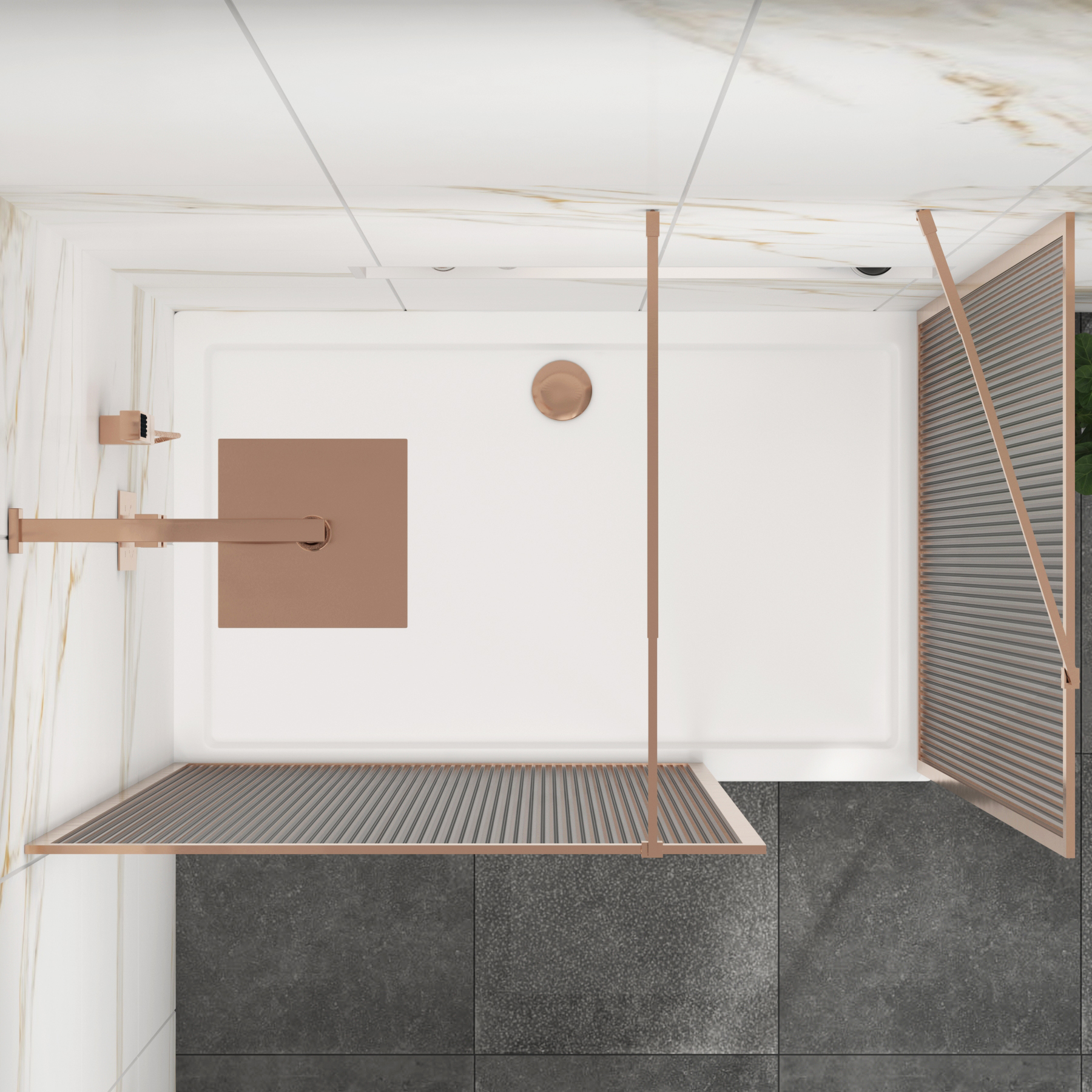 Luxor Walk In Fluted Shower Enclosure with 1700 x 900mm Tray & Brushed Bronze Frame 8mm Easy Clean Glass