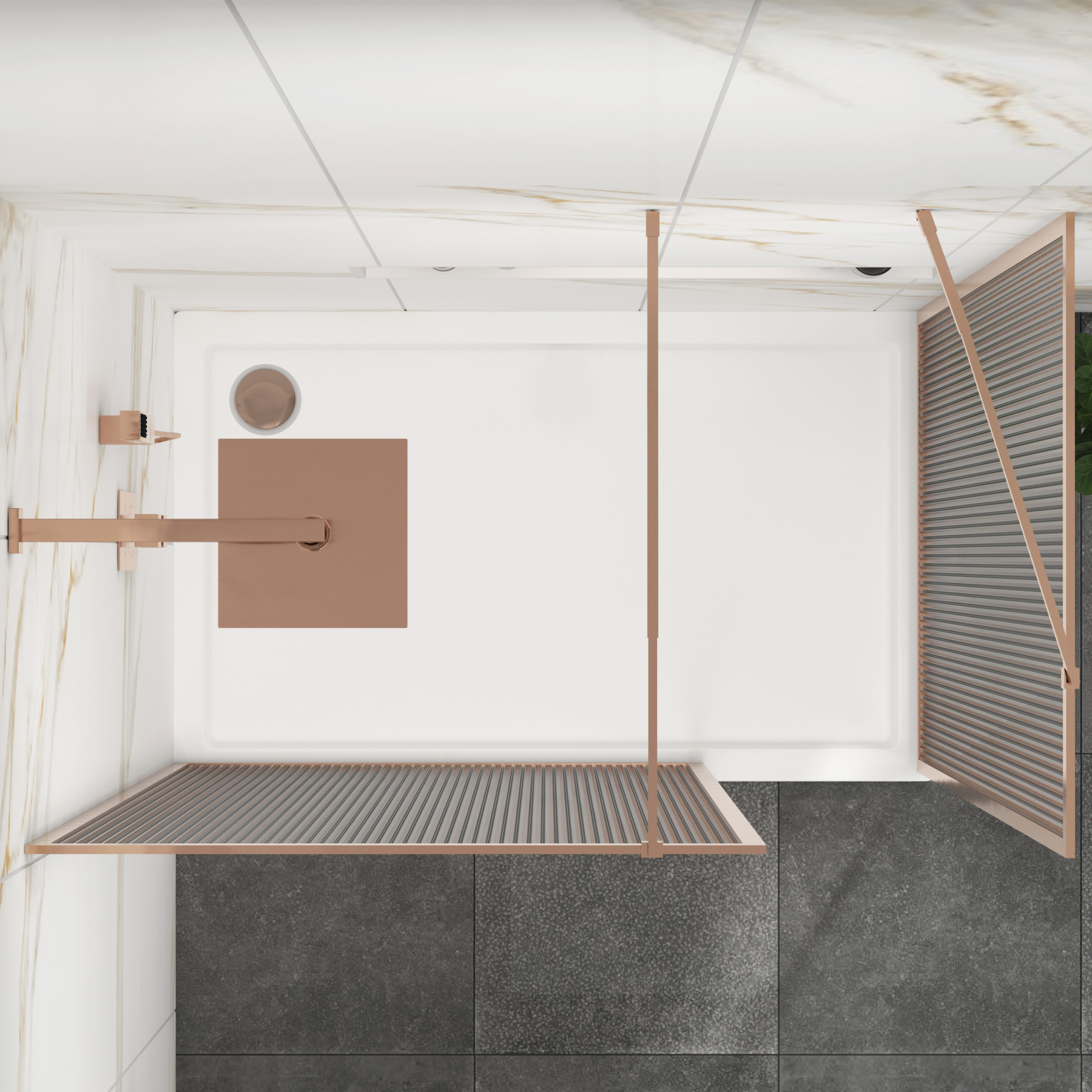 Luxor Walk In Fluted Shower Enclosure with Stone Tray & Brushed Bronze Frame 8mm Easy Clean Glass