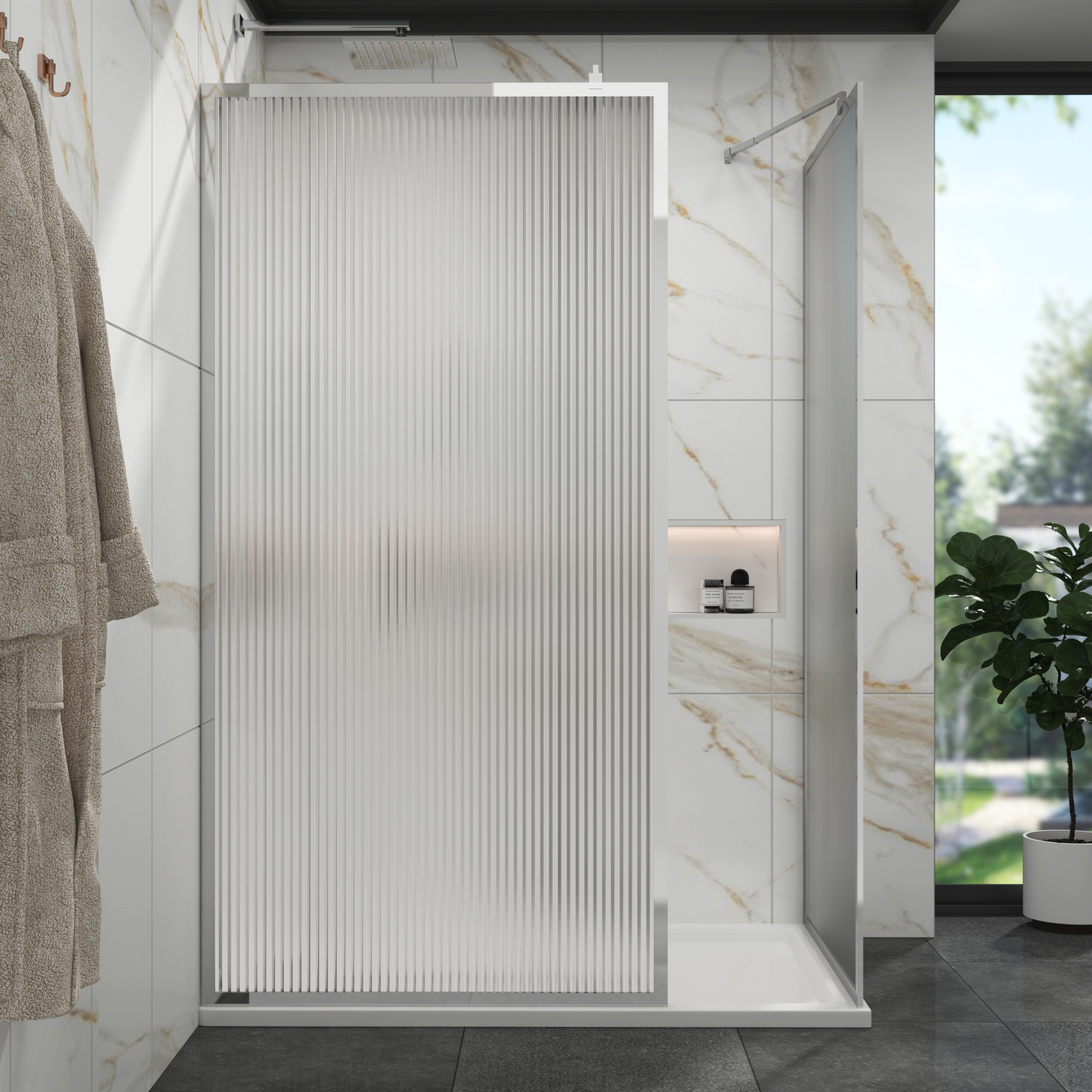 Luxor Walk In Fluted Shower Enclosure with 1700 x 900mm Tray & Chrome Frame 8mm Easy Clean Glass