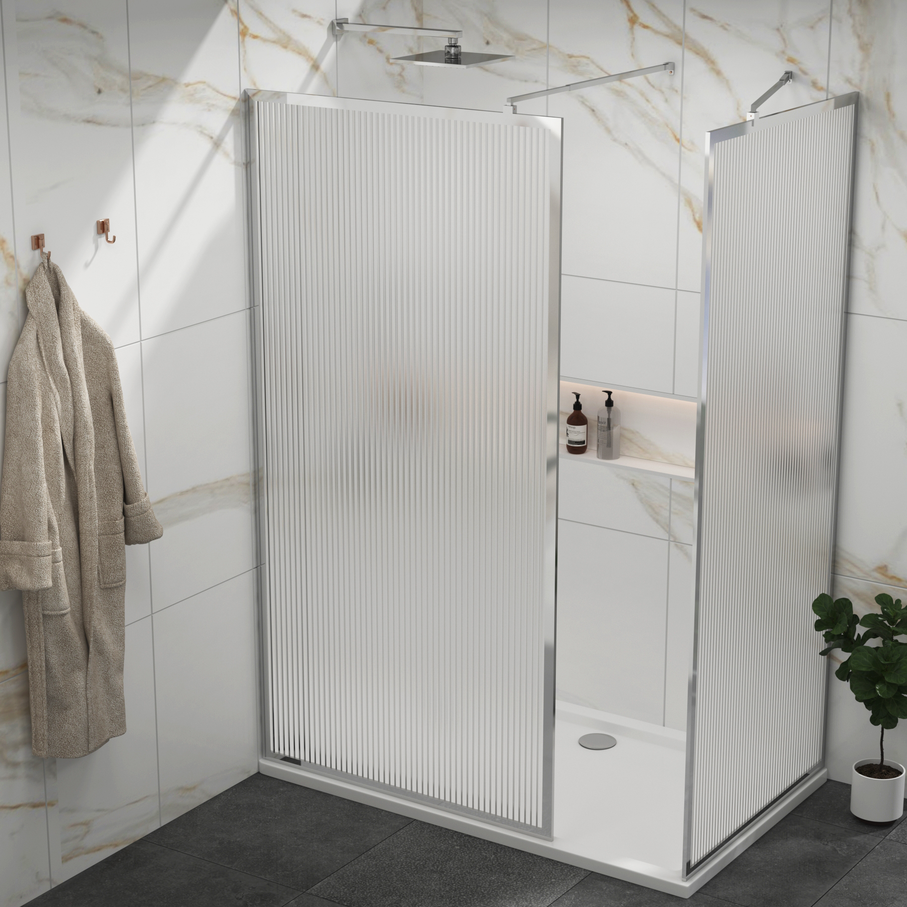 Luxor Walk In Fluted Shower Enclosure with 1700 x 900mm Tray & Chrome Frame 8mm Easy Clean Glass