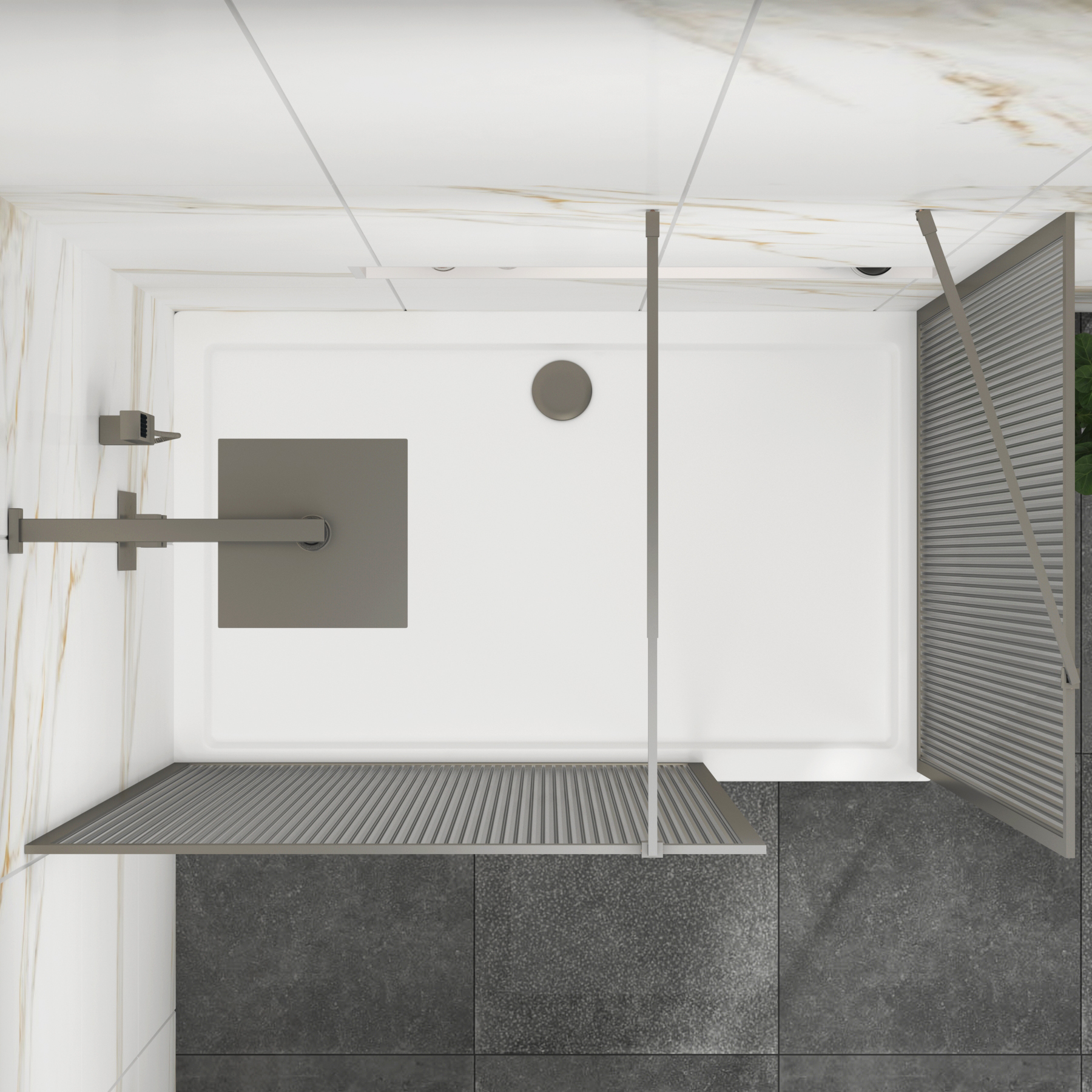 Luxor Walk In Fluted Shower Enclosure with 1700 x 900mm Tray & Gun Metal Grey Frame 8mm Easy Clean Glass