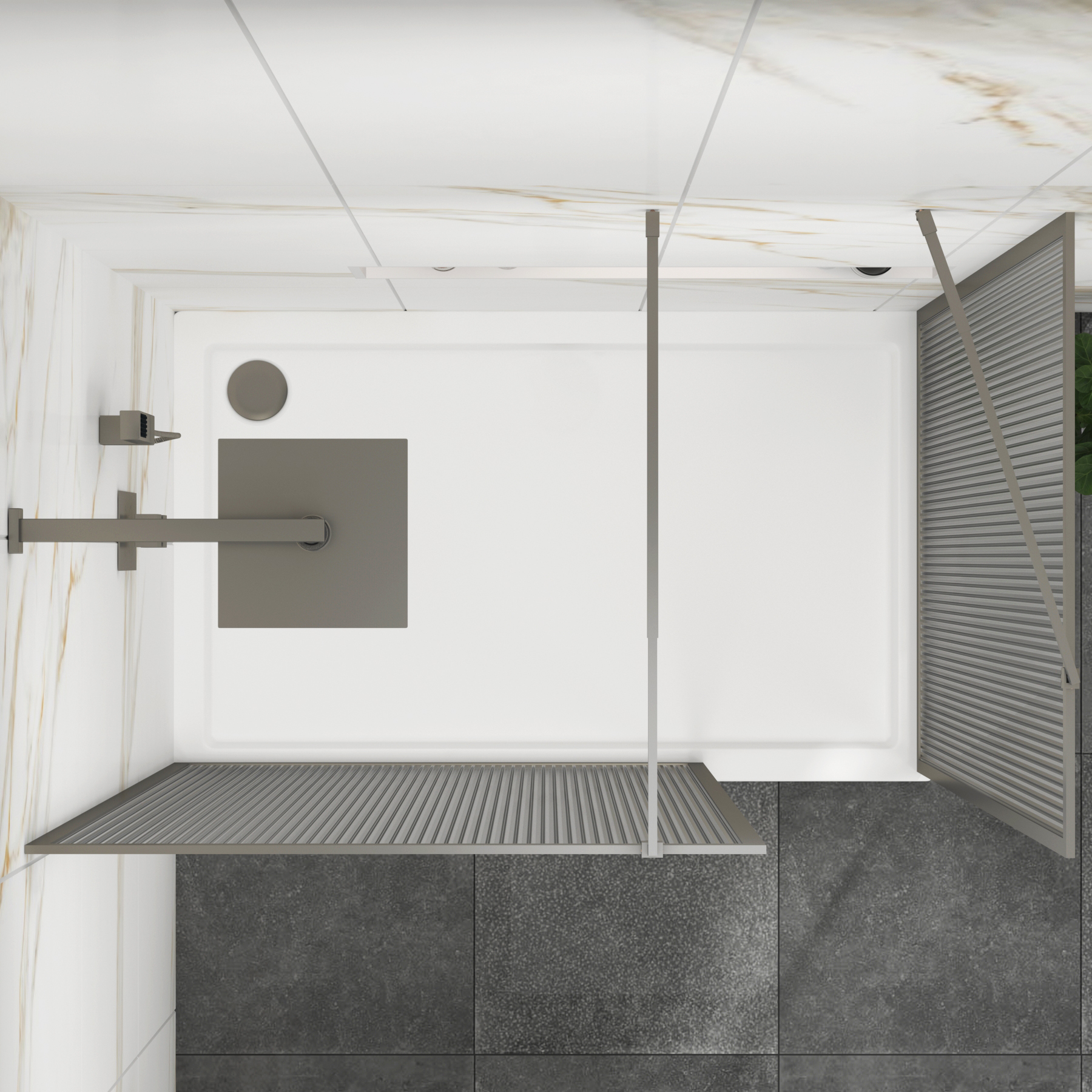 Luxor Walk In Fluted Shower Enclosure with 1200 x 900mm Tray & Gun Metal Grey Frame 8mm Easy Clean Glass