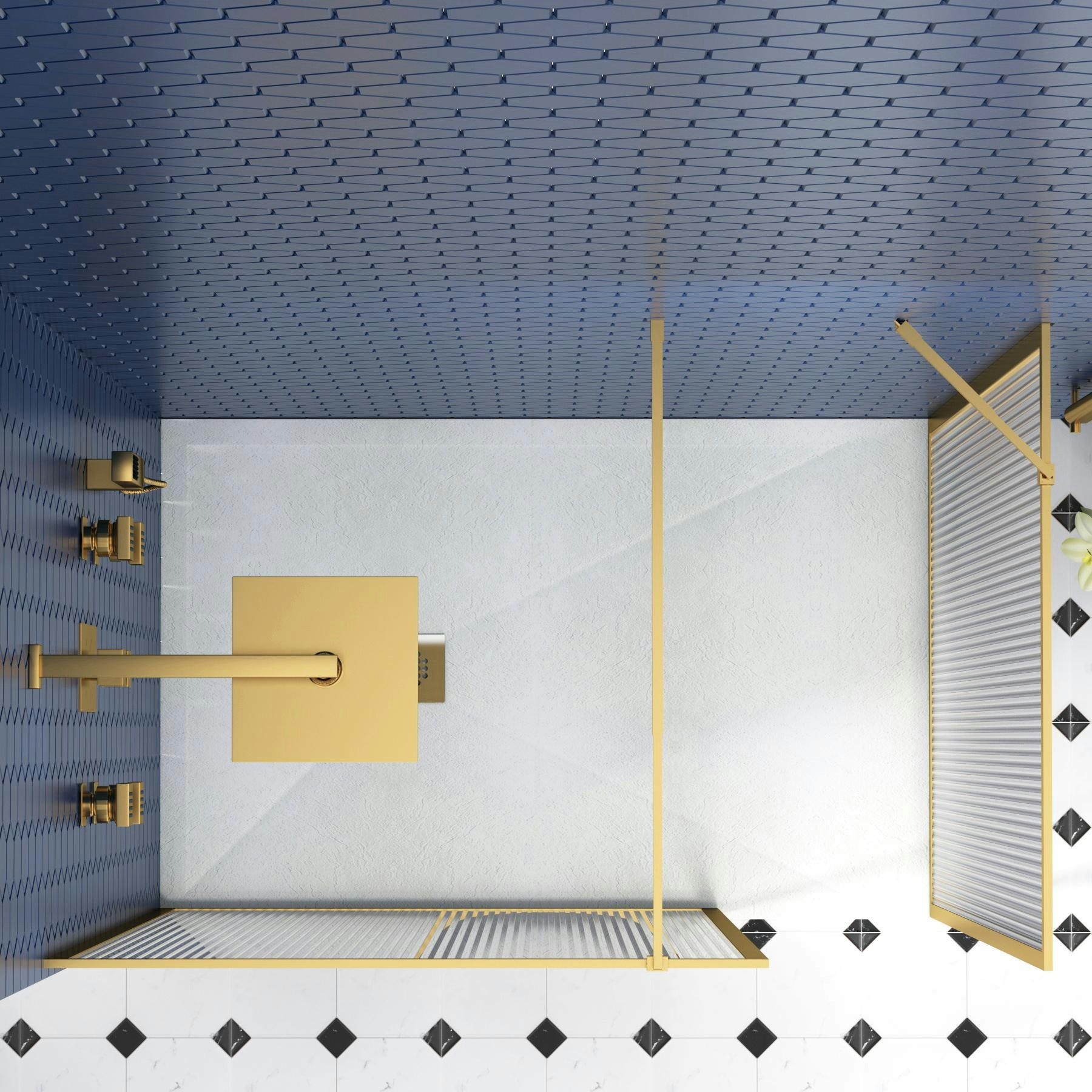 Luxor Walk In Fluted Shower Enclosure with Tray 1200 x 700mm & Brass