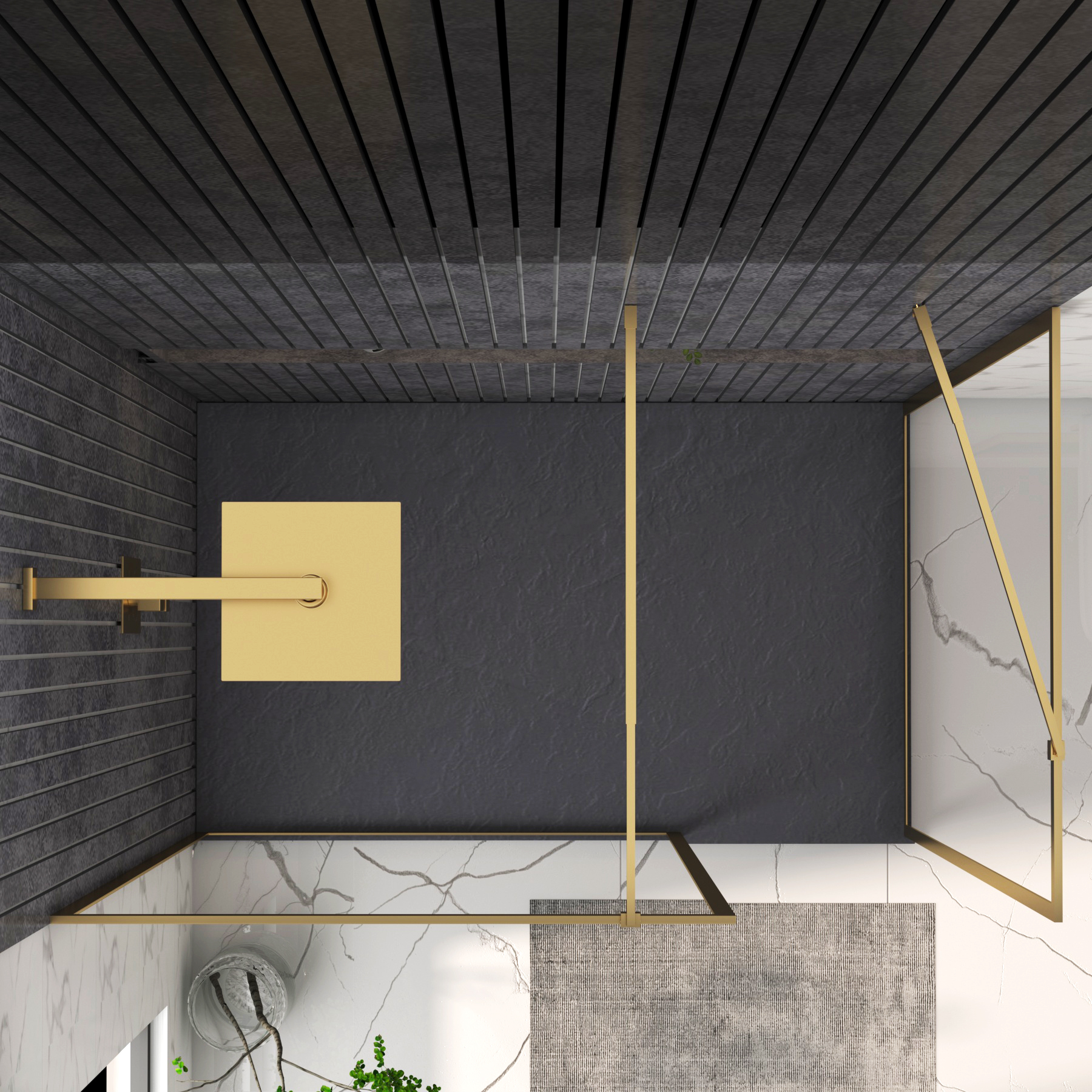 Luxor Walk In Shower Enclosure with Grey Stone Tray & Brushed Brass Frame 8mm Easy Clean Glass