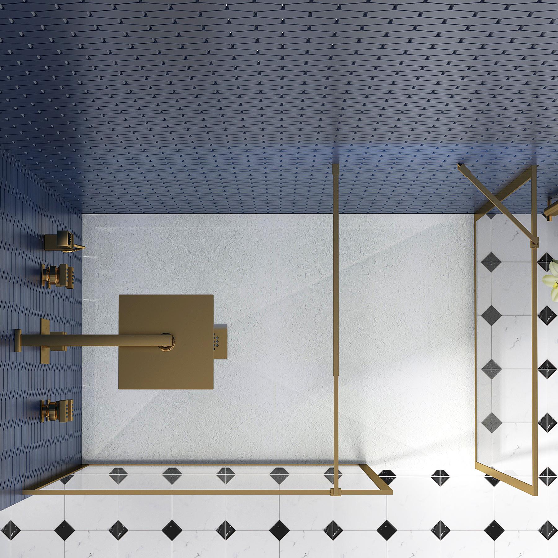 Luxor 8mm Walk In Shower Enclosure with Tray & Brass Frame Easy Clean