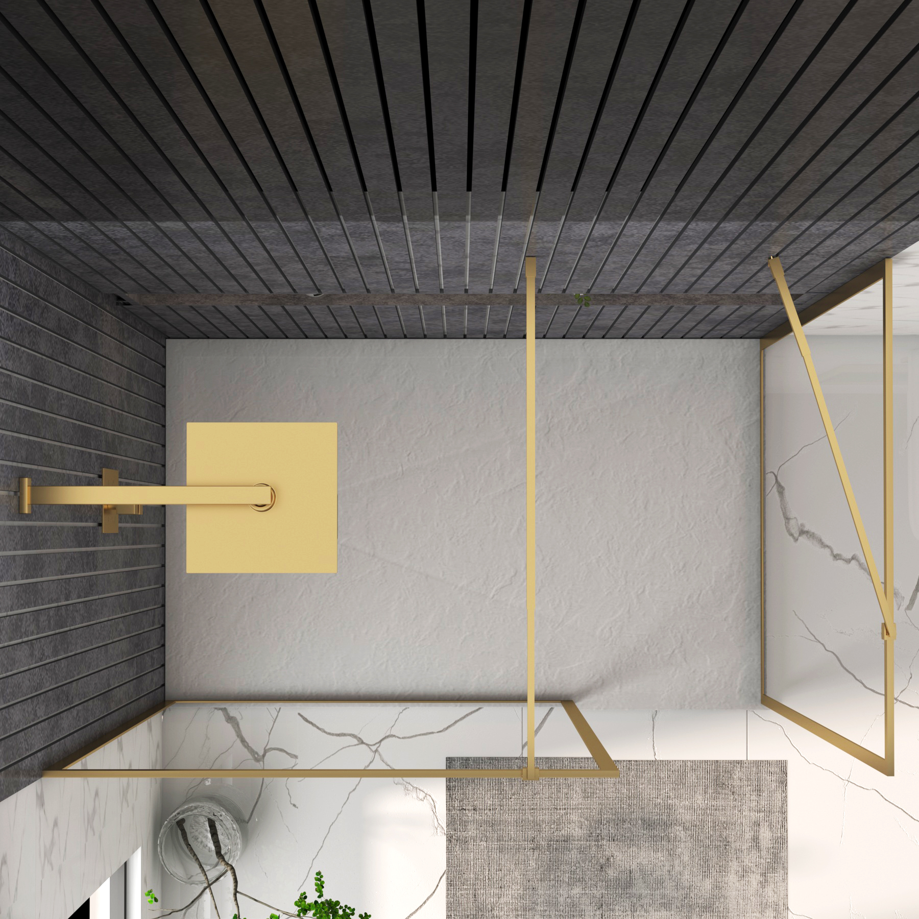 Luxor Walk In Shower Enclosure with White Stone Tray & Brushed Brass Frame 8mm Easy Clean Glass