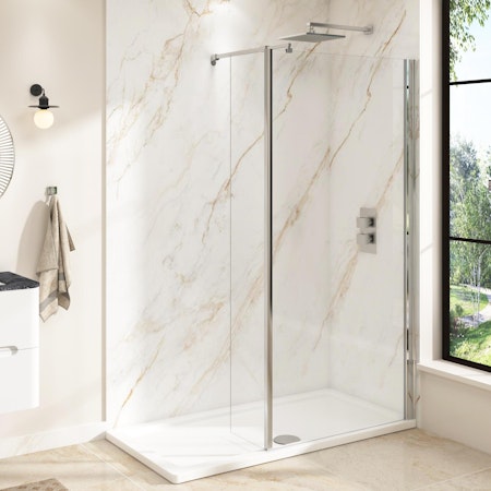 8mm Marbella Wet Room Walk In Shower Screen + Fixed Panel - Easy Clean
