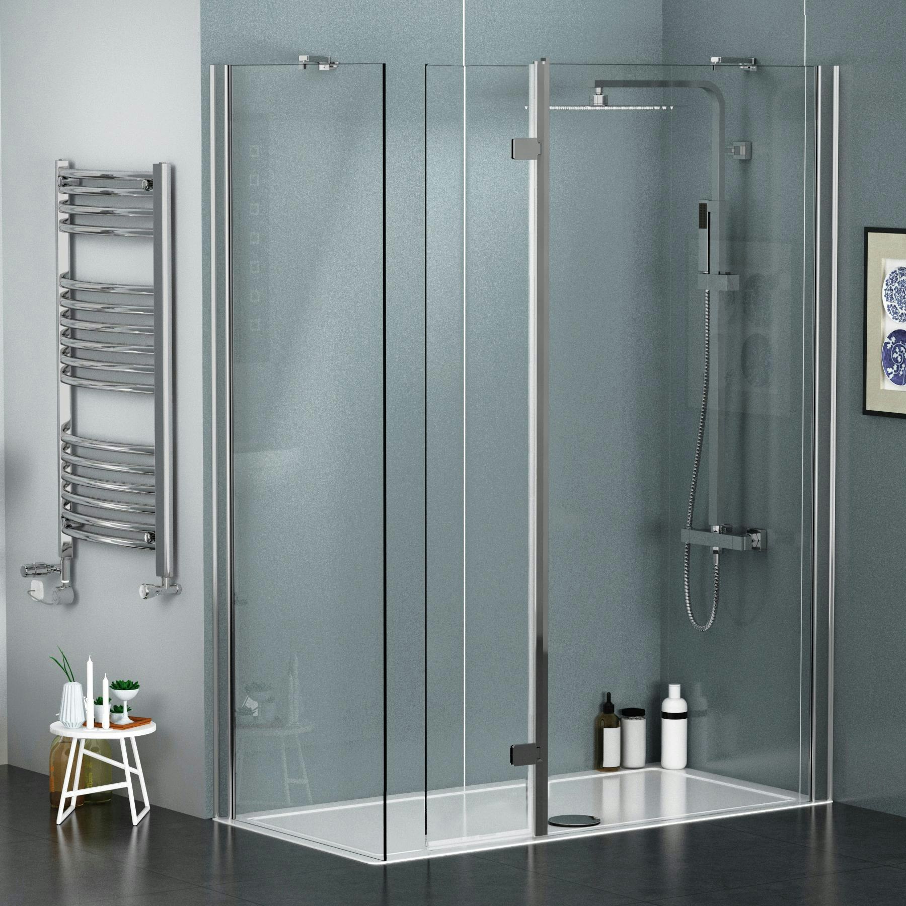 Marbella 8mm Walk In Shower Enclosure with Shower Tray + 300mm Hinged