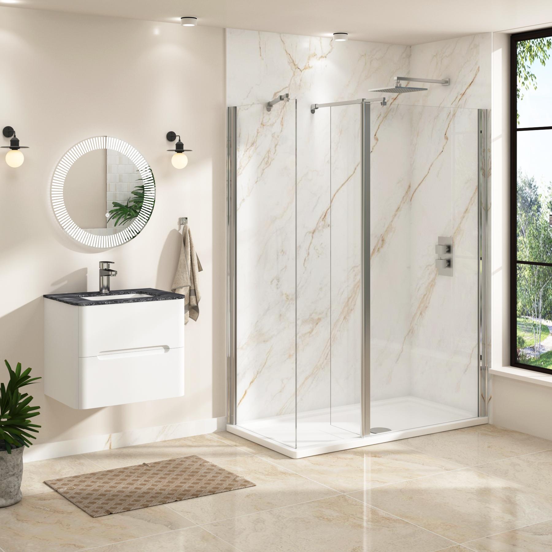 8mm 1400 x 900mm Walk In Shower Enclosure with Shower Tray + Flipper Panel