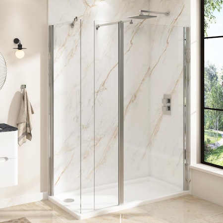 8mm 1500 x 900mm Walk In Shower Enclosure with Shower Tray + Flipper Panel