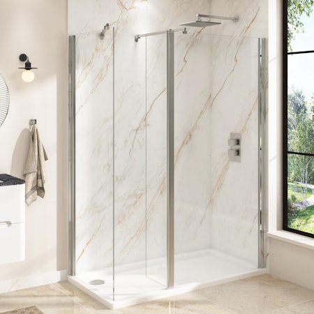 8mm 1500 x 900mm Walk In Shower Enclosure with Shower Tray + Return Panel