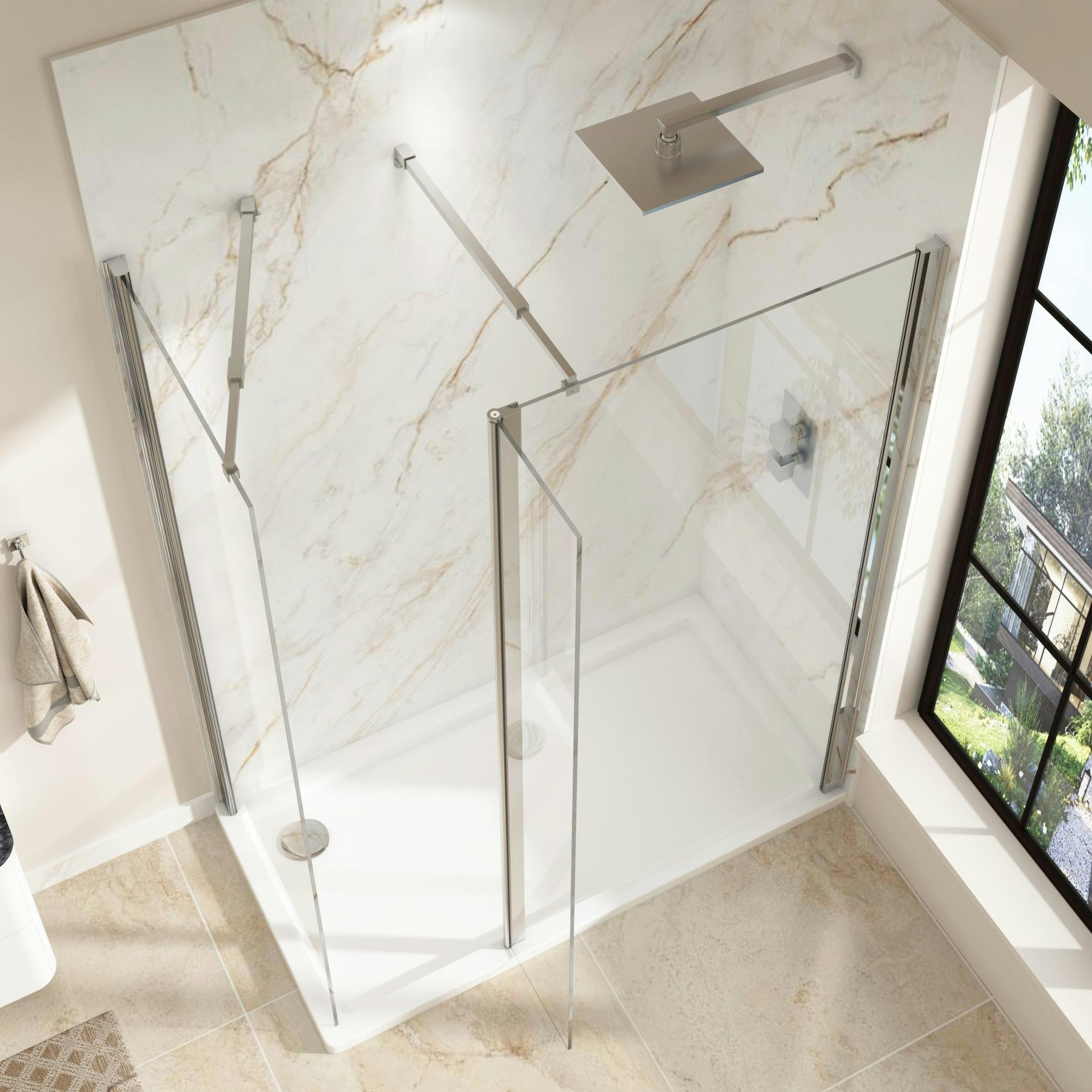 8mm Walk In Shower Enclosure with Shower Tray + 300mm Flipper Panel