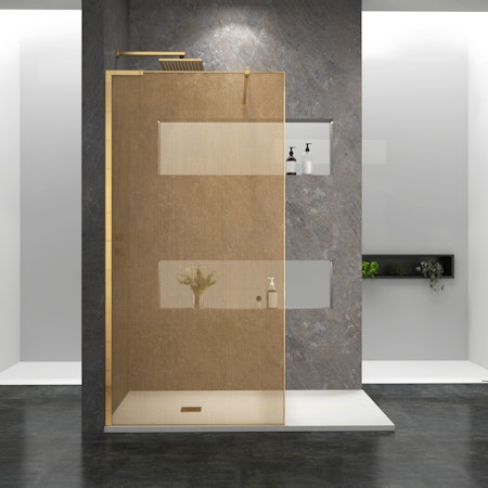Regal 1000mm L/H Walk In Wet Room Shower Screen Stainless Steel with Brushed Brass Mesh - 10mm Glass