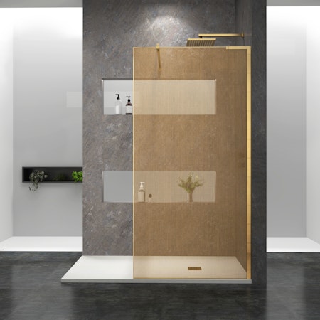 Regal 1200mm R/H Walk In Wet Room Shower Screen Brushed Brass Mesh with Stainless Steel - 10mm Glass