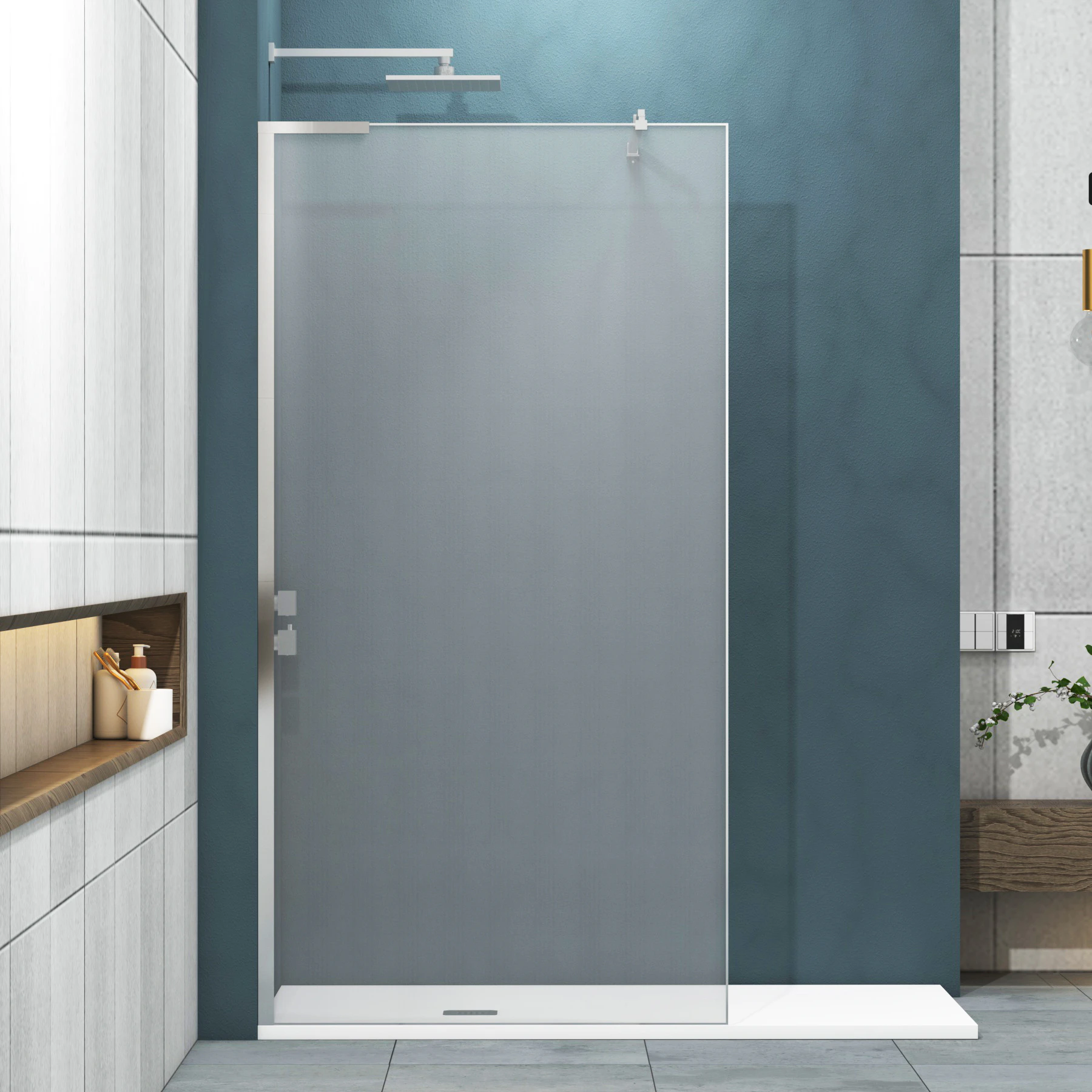 Shower Screen Rack Regal 760mm L/H Walk In Wet Room Shower Screen Stainless Steel with ...