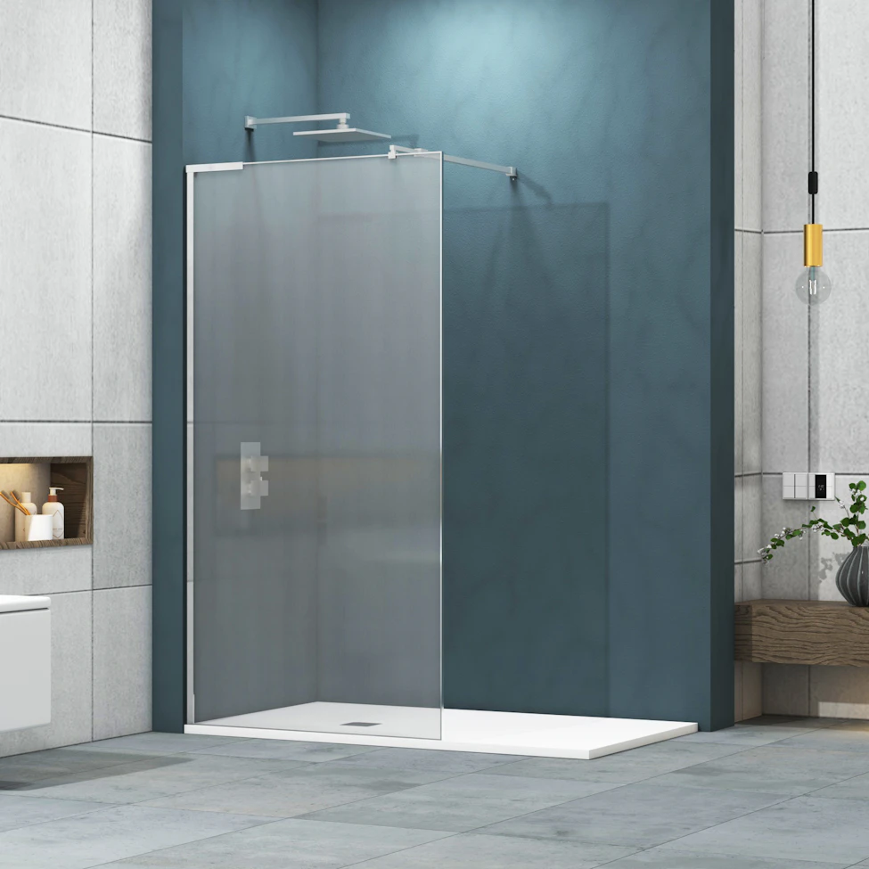 Shower Screen Rack Regal 760mm L/H Walk In Wet Room Shower Screen Stainless Steel with ...