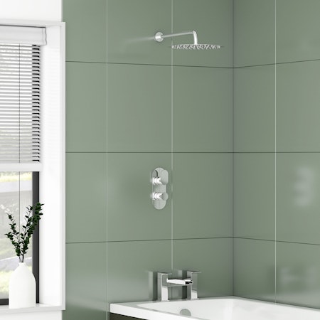 Cube Round Logik Thermostatic Valve Shower Mixer with Wall Arm & Shower Head