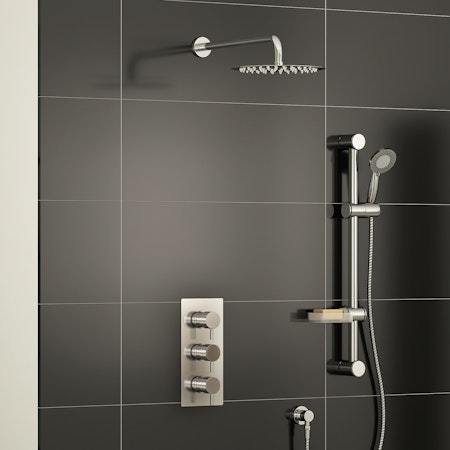 Grace 2 Way Thermostatic Diverter Shower Mixer with Slide Rail Kit Shower Head & Wall Arm