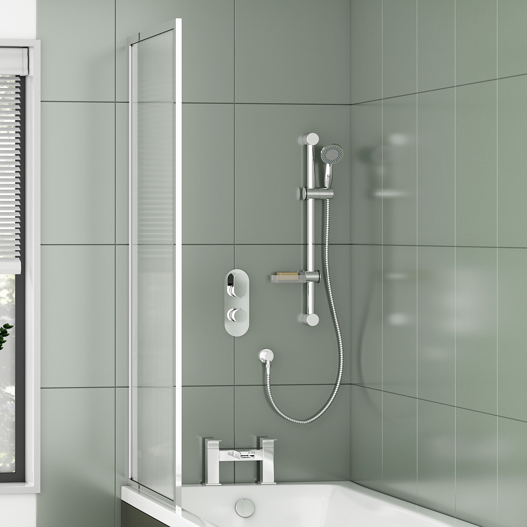 Cube Round Logik Thermostatic Valve Shower Mixer with Deluge Slide Rail Kit & Outlet Elbow