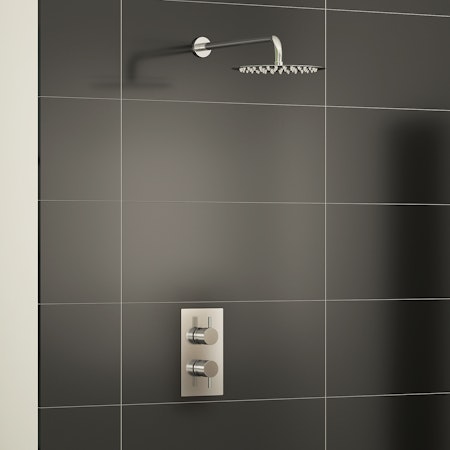 Grace Round Concealed Thermostatic Valve Shower Mixer with Wall Mounted Arm & Shower Head - Chrome