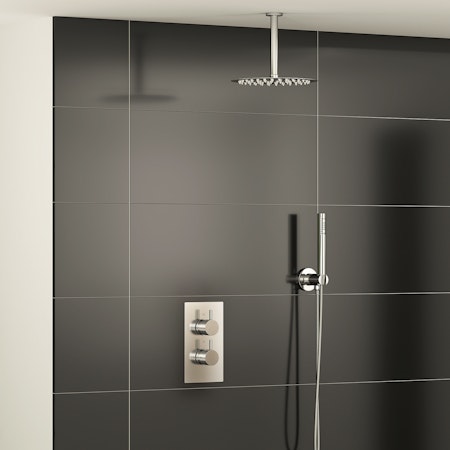 Grace Round Thermostatic Diverter Shower Mixer with Ceiling Arm Handset & Shower Head