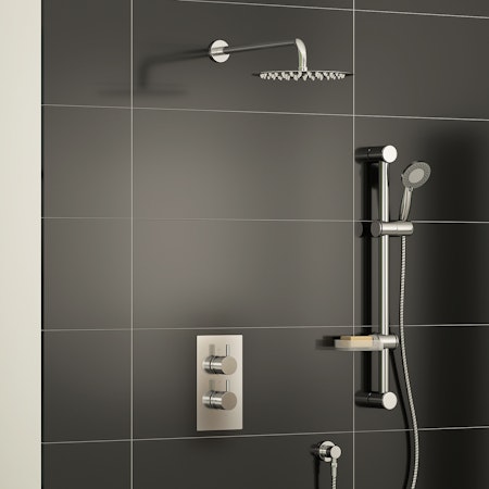Grace Round Thermostatic Diverter Shower Mixer with Slide Rail Kit Wall Arm & Shower Head