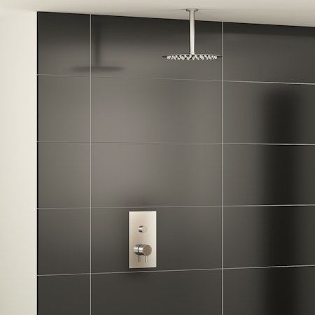 Nova Round Push Button Thermostatic Valve Shower Mixer with Ceiling Mounted Arm & Shower Head