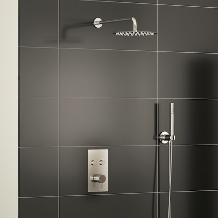 Nova Twin Push Button Thermostatic Shower Mixer with Wall Arm Handset & Shower Head