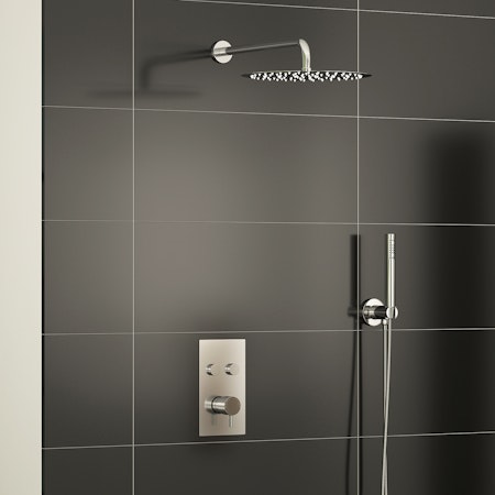 Nova Twin Push Button Thermostatic Shower Mixer with Wall Arm Shower Head & Handset
