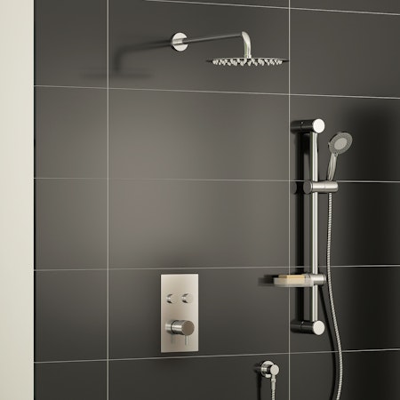 Nova Twin Push Button Thermostatic Shower Mixer with Slide Rail Kit Wall Arm & Shower Head