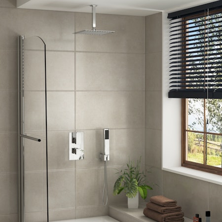 Elegance Square Thermostatic Diverter Shower Mixer with Handset Ceiling Arm & Shower Head