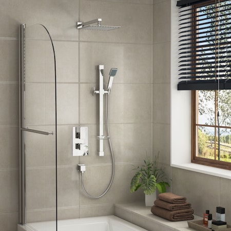 Elegance Square Thermostatic Diverter Shower Mixer with Wall Arm Sliding Rail Kit & Shower Head
