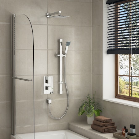 Elegance Square Thermostatic Diverter Shower Mixer with Sliding Rail Kit Wall Arm & Shower Head