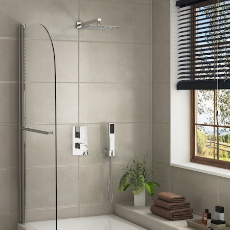 Elegance Square Thermostatic Diverter Shower Mixer with Wall Mounted Arm Handset & Shower Head
