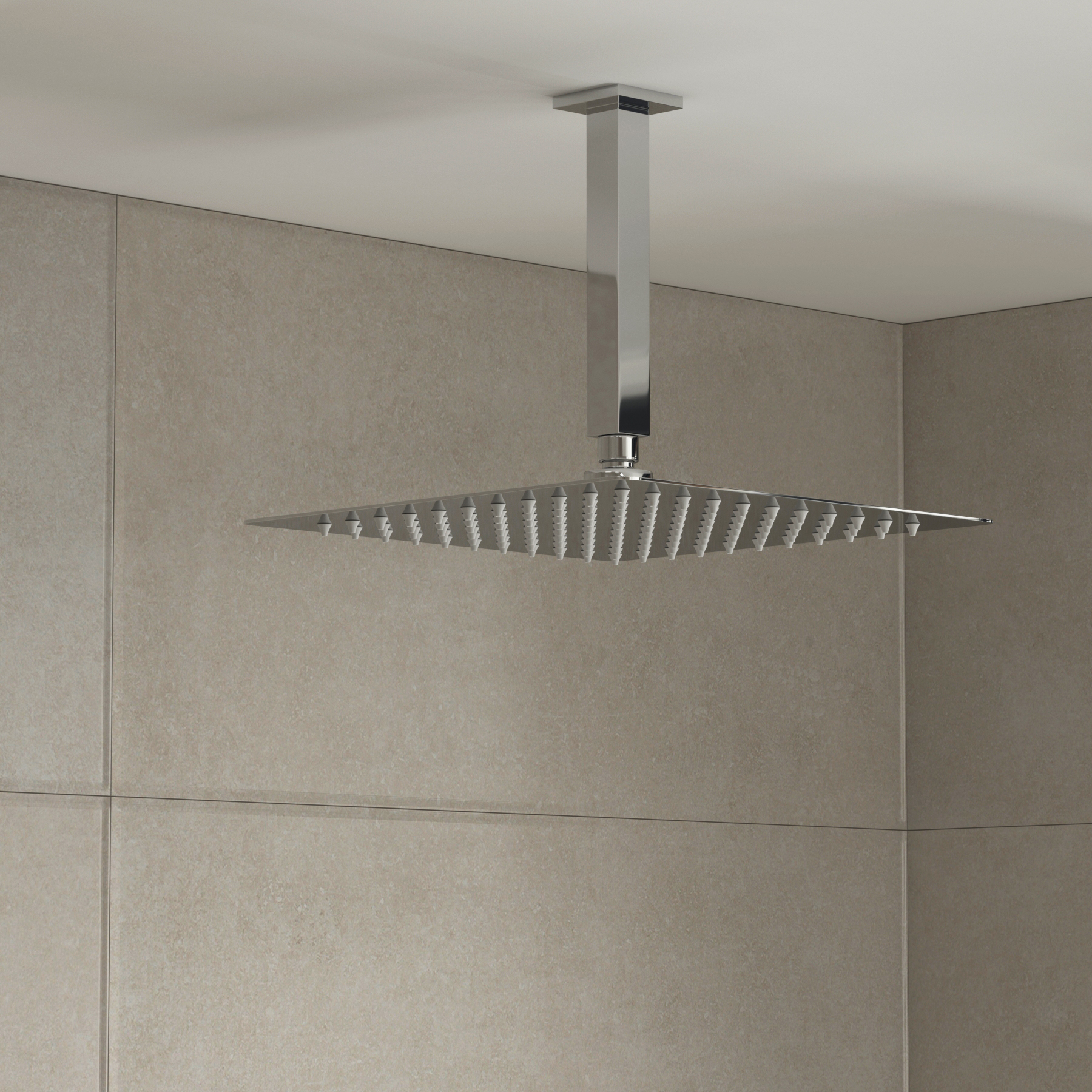 Elegance Square Thermostatic Valve Shower Mixer with Ceiling Mounted Arm & Shower Head - Chrome