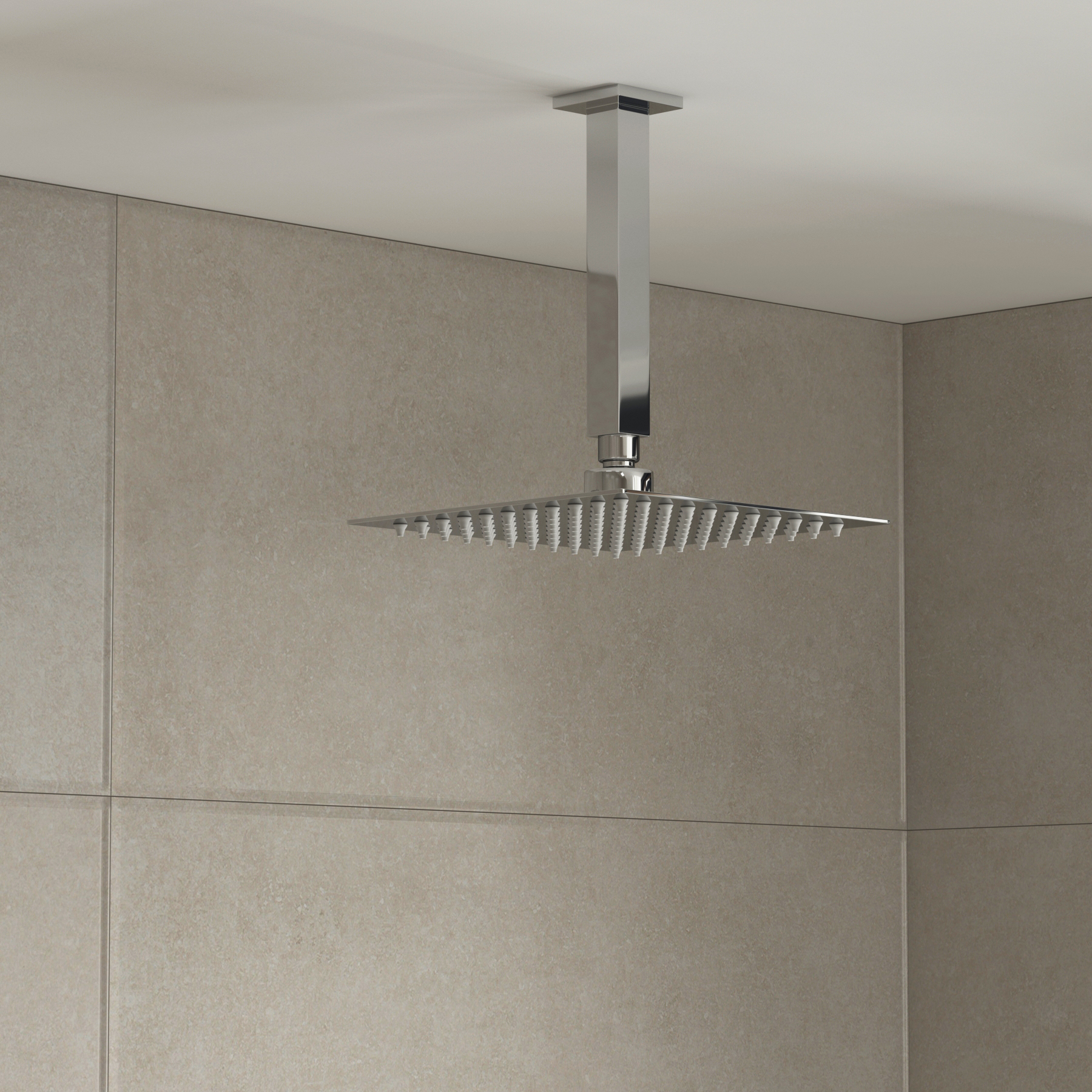 Elegance Square Concealed Thermostatic Valve Shower Mixer with Ceiling Mounted Arm & Shower Head - Chrome