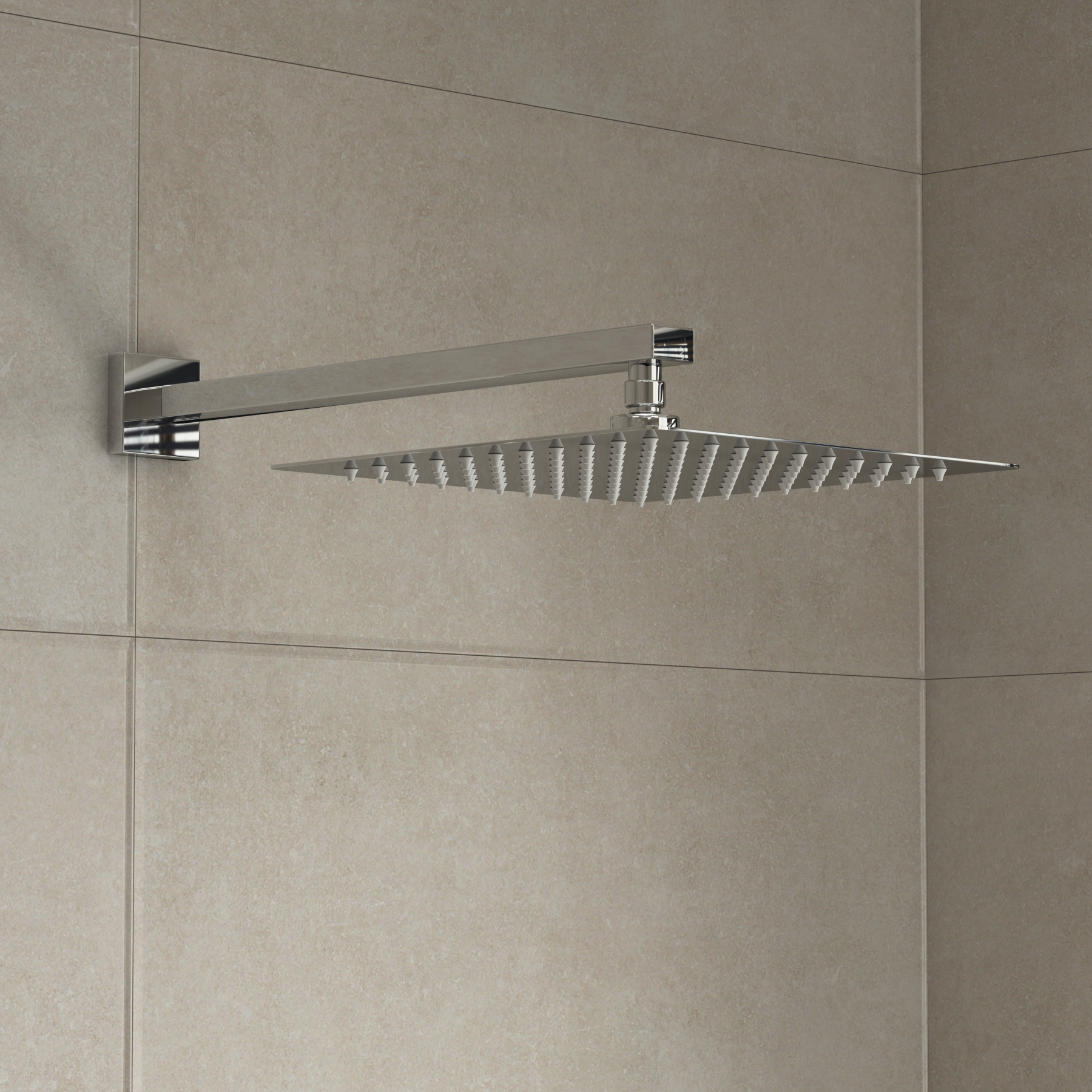 Elegance Square Thermostatic Valve Shower Mixer with Wall Mounted Arm & Shower Head - Chrome