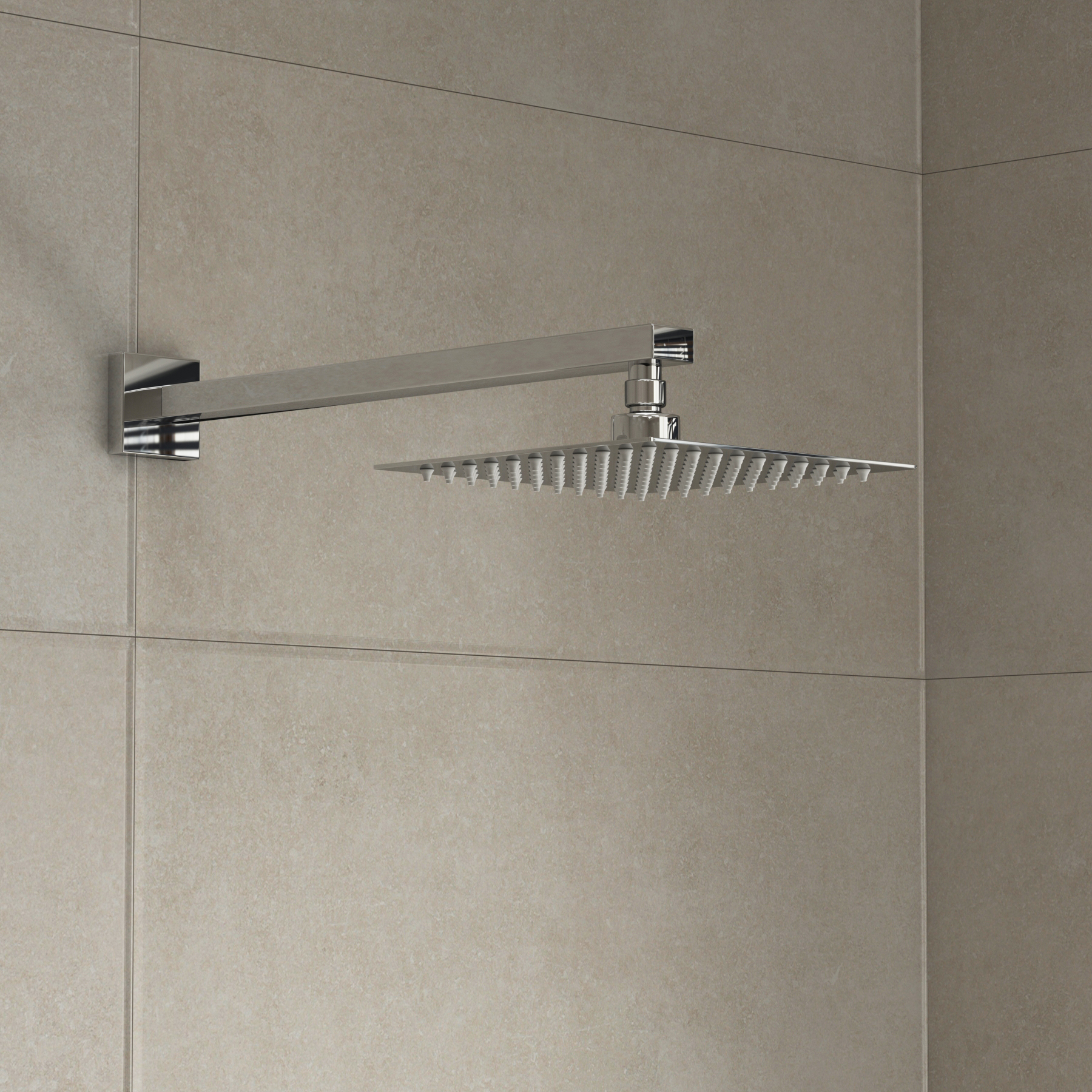 Elegance Square Concealed Thermostatic Valve Shower Mixer with Wall Mounted Arm & Shower Head - Chrome